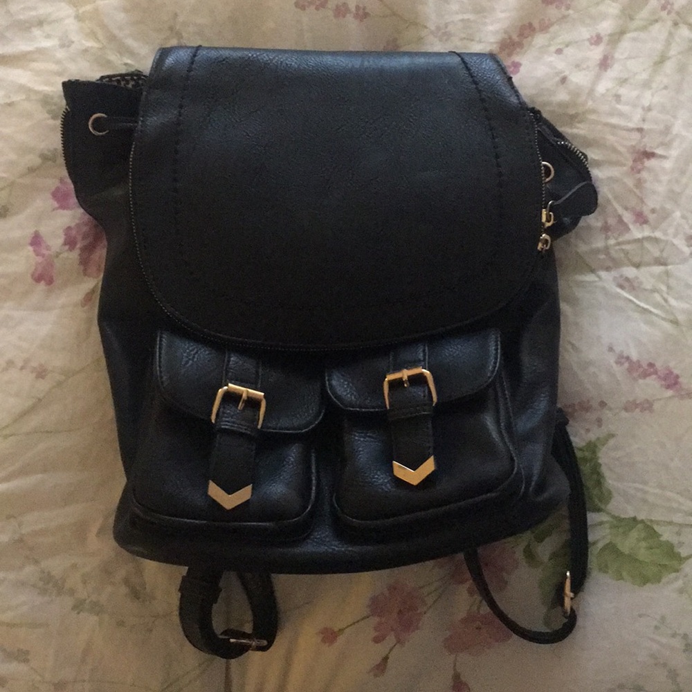 Vegan Leather Black Backpack Purse (Madison West)